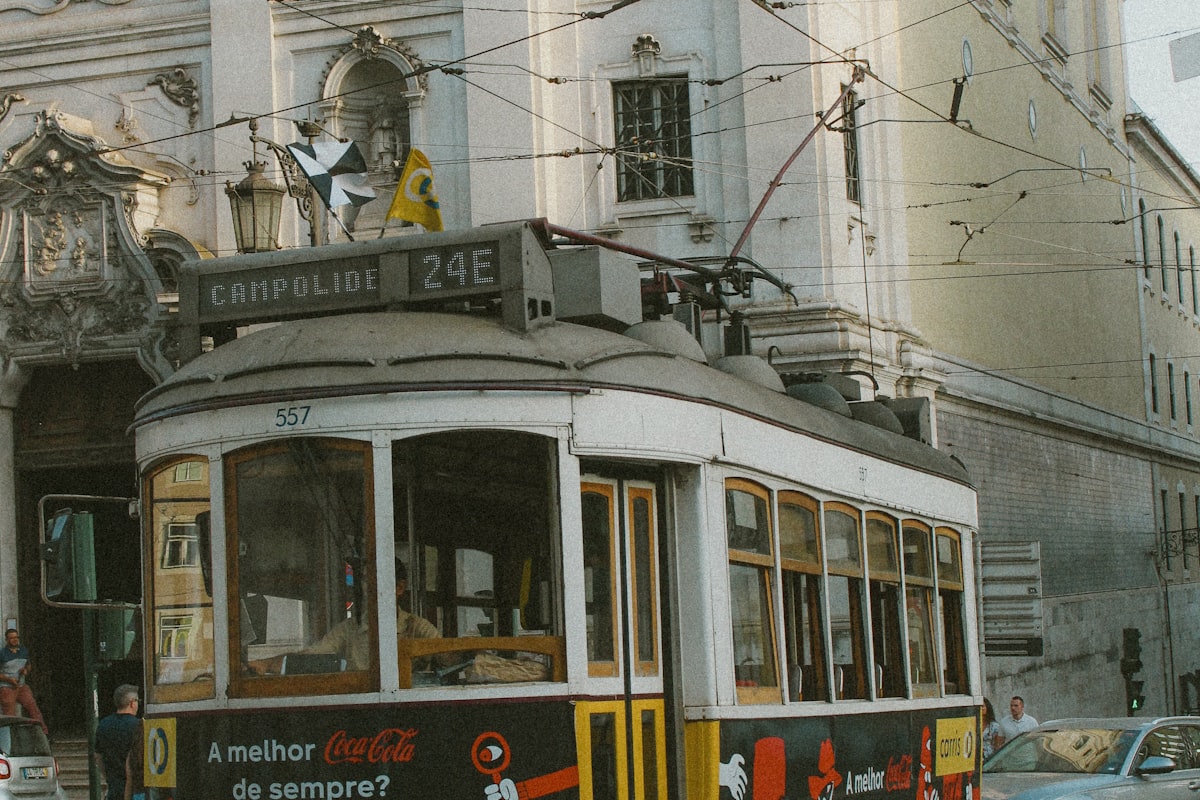 Lisbon street with tram and historic buildings