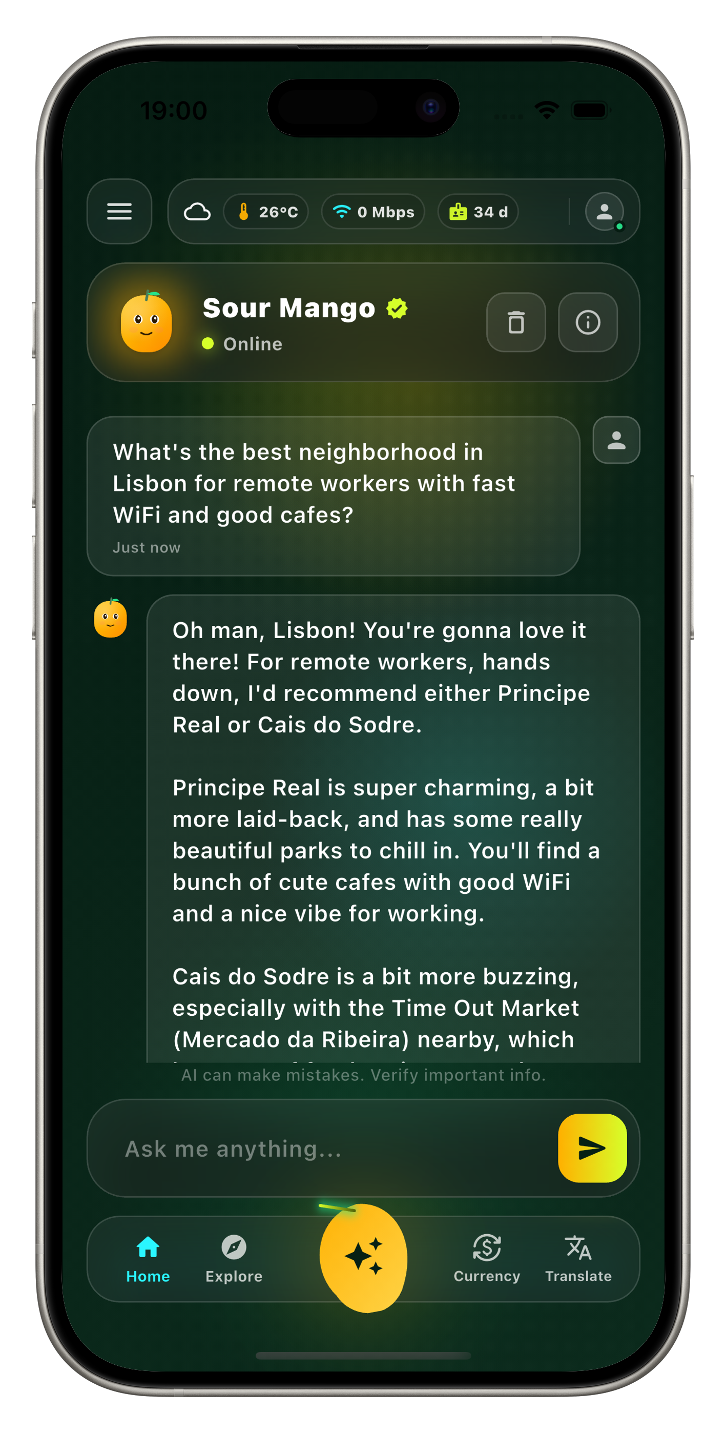 AI Travel Assistant chatting about Lisbon